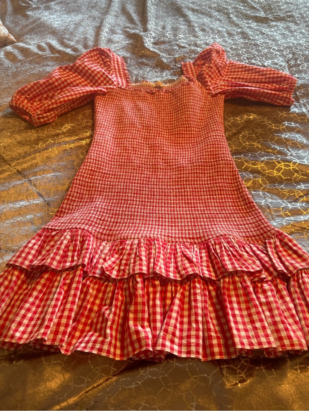 Timo Weiland Red and White Gingham Ruffle Mini Dress